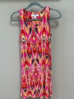 Nine West Pink Red Yellow Ikat Print Tank Dress
